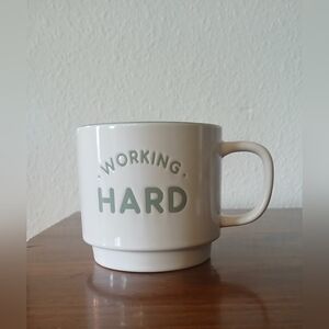Working Hard Coffee Tea Mug White with Teal Inside